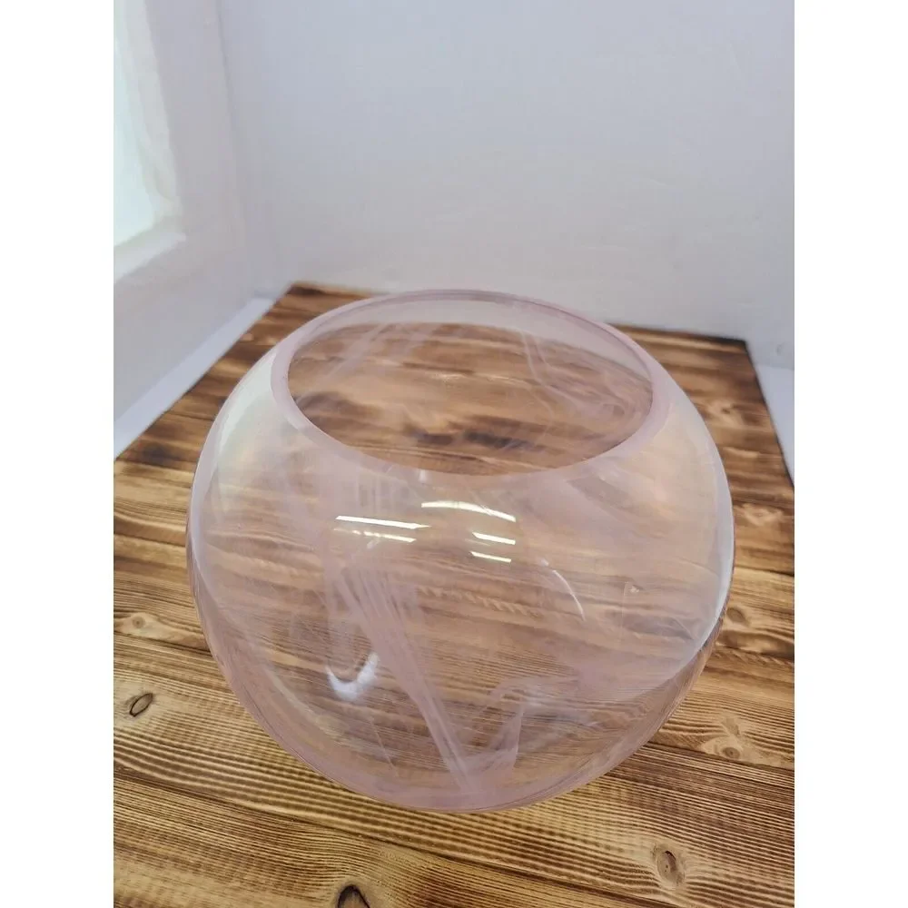 Round  Pink Swirl Art Vase Glass Planter Terrarium Fish Bowl Container 5.5